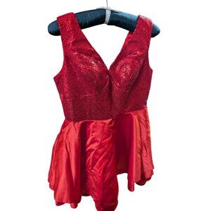Red Sequin & Satin Fit-And-Flare Dress With V-Neckline Size 16 (slim) NWOT